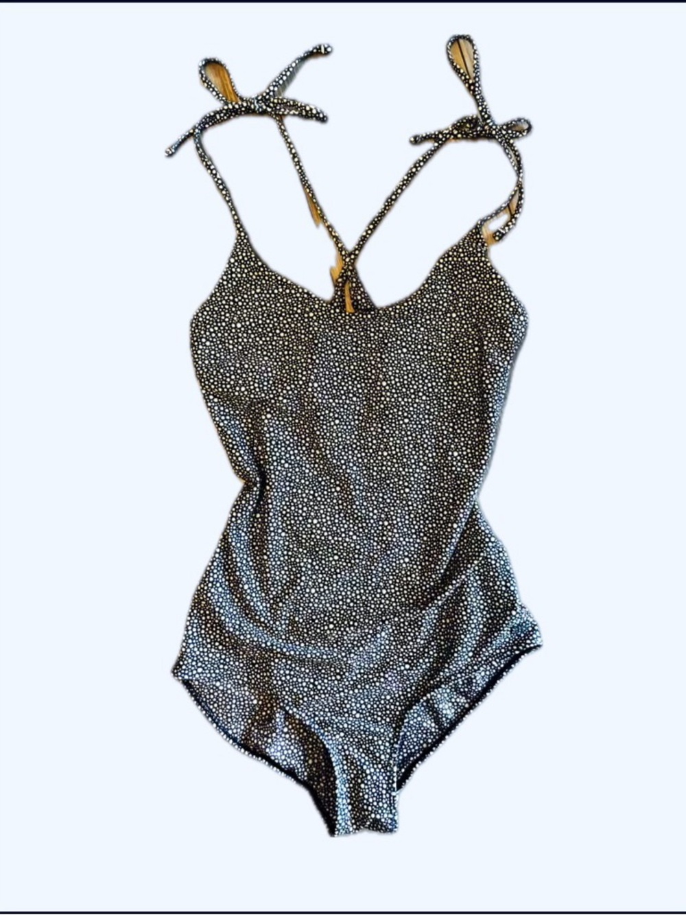 Polka Dot Tie-Shoulder One-Piece Swimsuit - Black/White